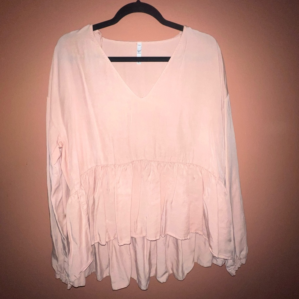 Zara | trf collection | Light Pink V-Neck Tiered Peplum Blouse